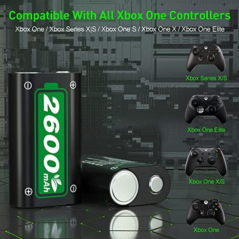 Fast Charging 2600mAh Rechargeable Battery Packs with Charger for Xbox One/Xbox Series X|S Xbox One S/Xbox One X/Xbox One Elite Wireless Controller, Long Lasting Intelligent Protection