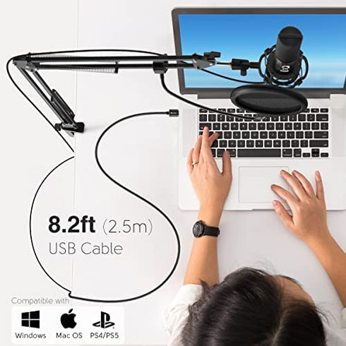 FIFINE Studio Condenser USB Microphone Computer PC Microphone Kit with Adjustable Scissor Arm Stand Shock Mount for Instruments Voice Overs Recording Podcasting YouTube Karaoke Gaming Streaming-T669