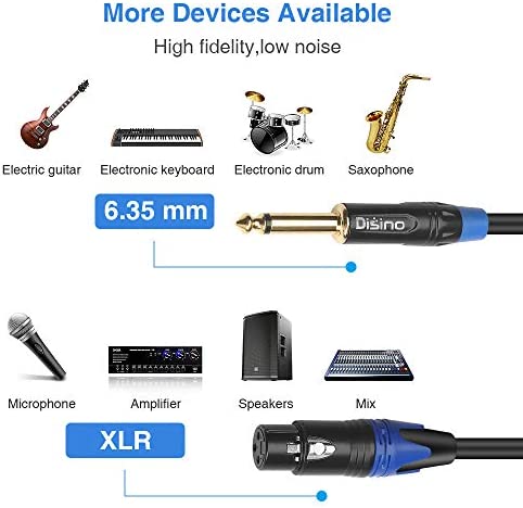 Disino Female XLR to 1/4 Inch (6.35mm) TS Mono Jack Microphone Cable, Unbalanced 3 Pin XLR Female to Quarter inch TS Plug Mic Cord for Dynamic Microphone - 6.6 Feet/2 Meters