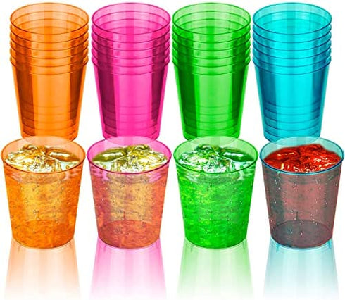 DecorRack 2 Oz Neon Shot Glasses, Plastic Shot Cup, Disposable Party Cups, Mini Cups Shot Glasses (24 Pack)