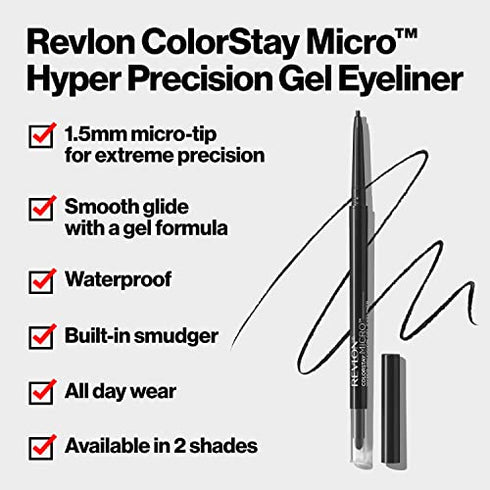 Gel Eyeliner by Revlon, ColorStay Micro Hyper Precision Eye Makeup with Built-in Smudger, Waterproof, Longwearing with Micro Precision Tip, 215 Brown, 0.01 Oz