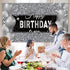 Silver Happy Birthday Banner Backdrop Silver Birthday Party Decorations Black White Balloons Happy Birthday Background Photo Photography Banner for Men Women Birthday Supplies, 72.8 x 43.3 Inch
