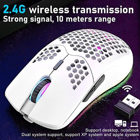 Wireless Gaming Mouse Lightweight Honeycomb Design 3200 DPI Rechargeable Gaming Mouse with 16 Rainbow Backlit, USB Receiver,Compatible with PC Gamers and Xbox and PS4 Users