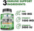 Zinc 100mg, Vitamin C 1000mg, Vitamin D 5000IU per Serving, Immune Support for Adults, Immune System Booster Supplements, Non GMO, No Filler, No Stearate, 120 Vegan Capsules, 60 Day Supply