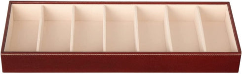 JackCubeDesign 7 Compartments Sunglasses Organizer, Leather Eyelgass Storage Tray Box for Table Desk Drawer (Brown, 17.4 x 6.7 x 1.97) - MK378B