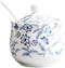 Ceramic Blue and White Flower Sugar Salt Pepper Storage Jar with Lid Spoon