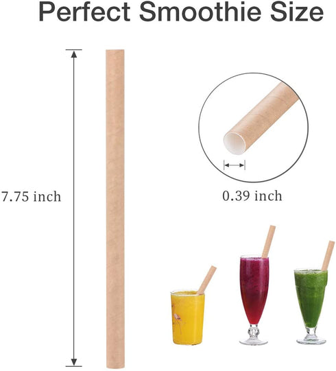 Webake Smoothie Straws 0.4 Inch Wide Paper Straws, Bulk 100 Pack Brown Kraft Jumbo Drinking Straws, Great for Smoothies, Bubble Tea, Shake
