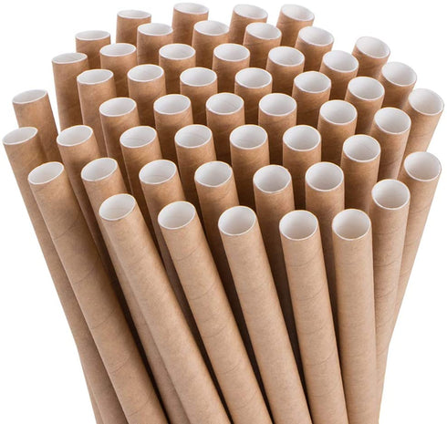 Webake Smoothie Straws 0.4 Inch Wide Paper Straws, Bulk 100 Pack Brown Kraft Jumbo Drinking Straws, Great for Smoothies, Bubble Tea, Shake