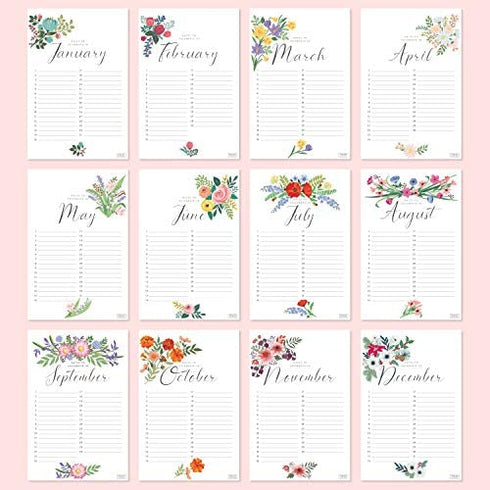 Sweetzer & Orange Perpetual Calendar. 12 Month Office or Family Wall Calendar. 6x9” Floral Flip Calendar Design. Perpetual Birthday Calendar Wall Hanging, Anniversary Calendar and Monthly Planner