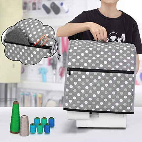 Luxja Serger Machine Cover with Storage Pockets, Serger Cover for Most Standard Sergers, Overlock Machine Cover (Compatible with Singer and Brother Serger Machine), Gray Dots