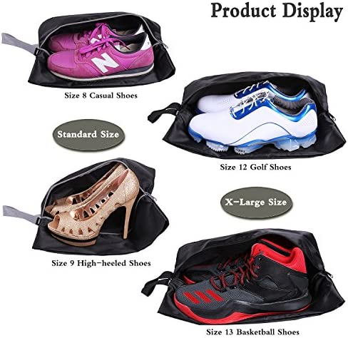 YAMIU Travel Shoe Bags Set of 2 Waterproof Nylon with Zipper for Men & Women (Black)