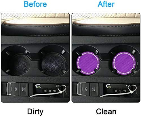 Bling Car Coasters, Wisdompro 4 Pack PVC Car Cup Holder Insert Coaster - Anti Slip Universal Vehicle Interior Accessories Crystal Glitter Cup Mats for Women and Men (2.75" Diameter, Purple)