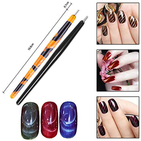 WOKOTO 6Pcs 3d Cat Eyes Magnetic UV Gel Nail Polish Pen Set Flower Ombre Design Double Head Magnet Stick Manicure DIY Tools