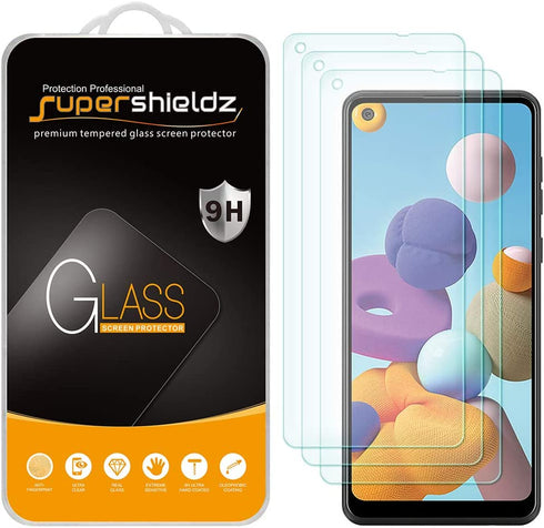 (3 Pack) Supershieldz Designed for Samsung Galaxy A21 Tempered Glass Screen Protector, Anti Scratch, Bubble Free