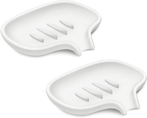 SUBEKYU Silicone Soap Dish for Bathroom,Bar Soap Holder for Shower with Draining Tray, Waterfall Soap Tray for Kitchen Sink, Set of 2 (2 White)