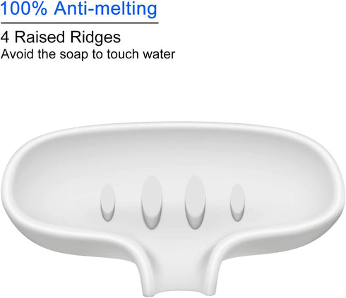 SUBEKYU Silicone Soap Dish for Bathroom,Bar Soap Holder for Shower with Draining Tray, Waterfall Soap Tray for Kitchen Sink, Set of 2 (2 White)