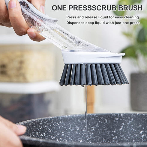 Cenbee Soap Dispensing Dish Brush with 4 Replaceable Heads, Updated No Leaking Soap Dish Scrubber Soap Dispenser, Kitchen Dish Brush with Soap Dispenser for Pot Pan Sink Cleaning(Light Gray)