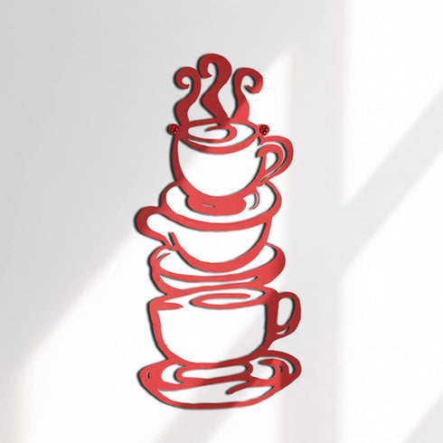 Coffee Cup Metal Wall Art, Farmhouse Kitchen Restaurant Decor Coffee Bar Sign, Red