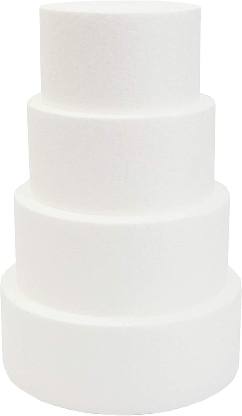 Round Foam Cake Dummy Set, 4 Tiers for Display, Arts and Crafts (White)