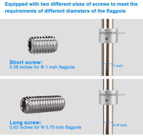 BonyTek 2 Pack Aluminum Alloy Flag Pole Rings, 360 Degree Rotating Flagpole Flag Mounting Rings Spinning Flag Pole Kit with Carabiner for 0.75-1.00 Inch Diameter Flagpole (Φ 1 inch, Silver)