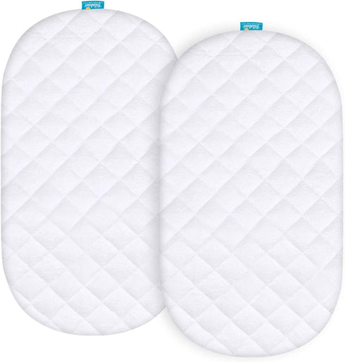 Bassinet Mattress Pad Cover Compatible with Delta Children Deluxe Sweet Beginnings Bedside Bassinet, Waterproof Mattress Protector, 2 Pack, Bamboo Surface