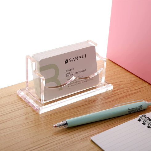 SANRUI Acrylic Business Card Holder for Desk,Clear Business Card Stand,Business Card Display Holder Fits 2" x 3.5" Business Cards