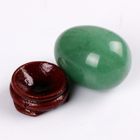 Green Aventurine 4030mm Eggs with Wood Stand Stone Carved Natural Gemstone Bell Chakra Healing Crystal Reiki Crafts Free Pouch (Green Aventurine)