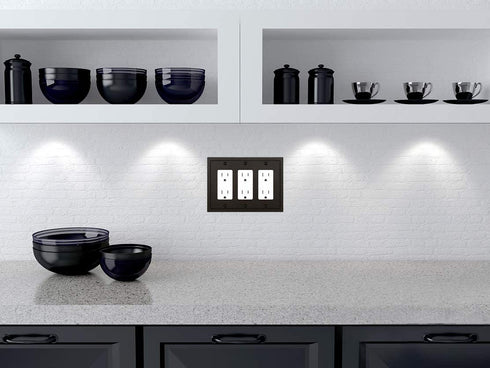 Modern Edge Decorative Wall Plate Switch Plate Outlet Cover, Durable Solid Zinc Alloy (Triple Decorator, Matte Black)