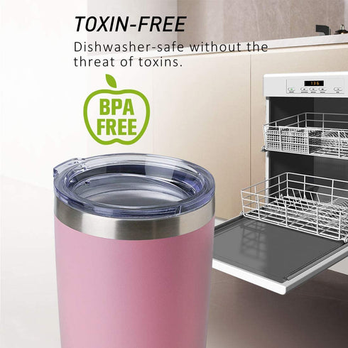 DOMICARE 20oz Stainless Steel Tumbler with Lid, Double Wall Vacuum Insulated Travel Mug, Powder Coated Coffee Cup,Pink, 1 Pack