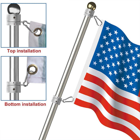 BonyTek 2 Pack Aluminum Alloy Flag Pole Rings, 360 Degree Rotating Flagpole Flag Mounting Rings Spinning Flag Pole Kit with Carabiner for 0.75-1.00 Inch Diameter Flagpole (Φ 1 inch, Silver)