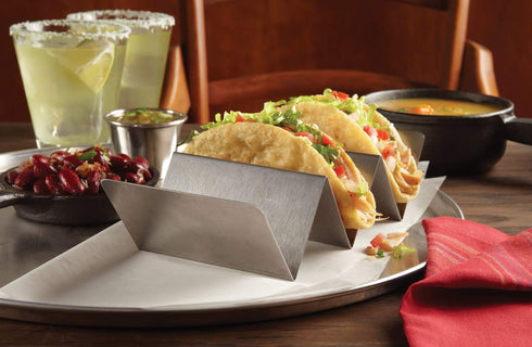 American Metalcraft TSH3 Stainless Steel Taco Holder, 2-3 Compartments, 4" x 8", Silver