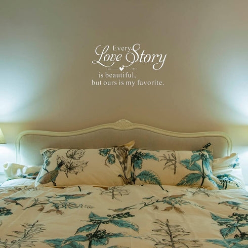 MOVANKRO Separate Letters Carved Vinyl - Every Love Story is Beautiful, but Ours is My Favorite Wall Decal Hand Writing Heart Shape Wall Letters Sticker - White