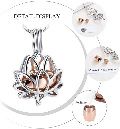 Imrsanl Cremation Jewelry for Ashes - Lotus Flower Ashes Pendant Necklace with Mini Keepsake Urn Memorial Ash Jewelry