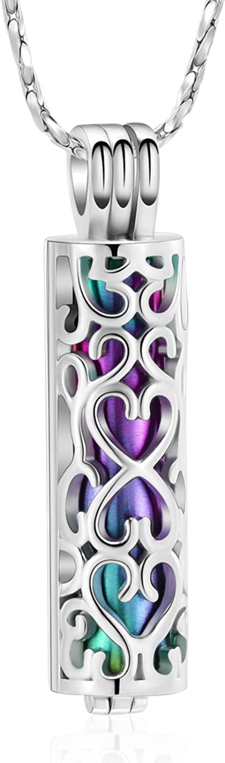 Imrsanl Cremation Urn Pendant Necklace with Hollow Cylinder Vial Keepsake Urn Cremation Jewelry Memorial Lockets for Ashes for Women Men