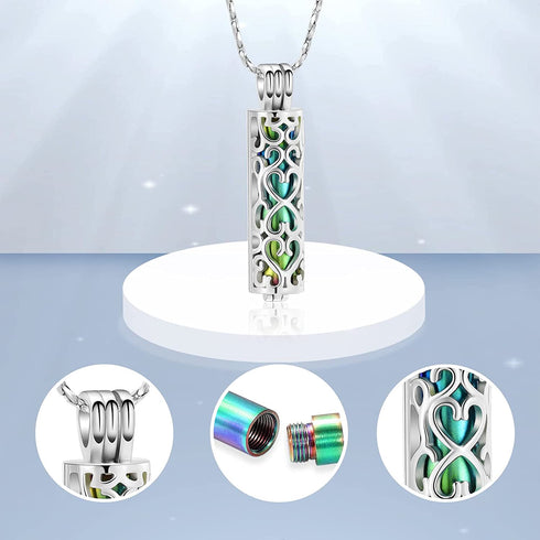 Imrsanl Cremation Urn Pendant Necklace with Hollow Cylinder Vial Keepsake Urn Cremation Jewelry Memorial Lockets for Ashes for Women Men