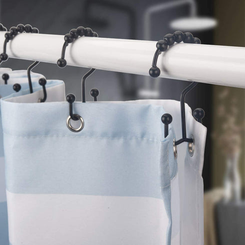 Titanker Shower Curtain Hooks Rings, Rust-Resistant Metal Double Glide Shower Hooks for Bathroom Shower Rods Curtains, Set of 12 Hooks - Matte Black