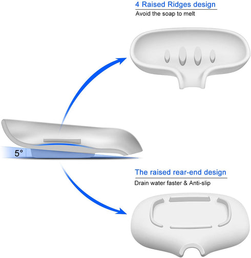 SUBEKYU Silicone Soap Dish for Bathroom,Bar Soap Holder for Shower with Draining Tray, Waterfall Soap Tray for Kitchen Sink, Set of 2 (2 White)