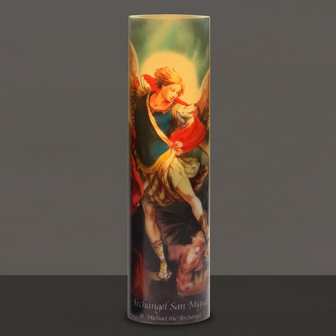 The Saints Collection St. Michael Flickering LED Prayer Candle with Timer, Prayer in English and Spanish, Religious Gift Ideas for Family and Friends