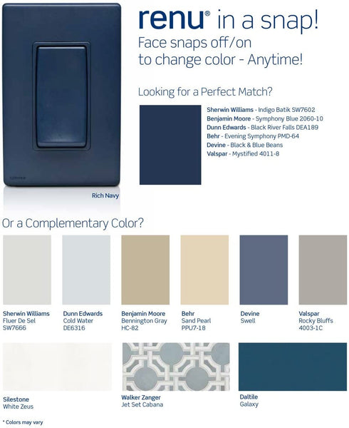 Leviton REWP3-RN Renu Three-Gang Screwless Snap-On Wallplate, Rich Navy