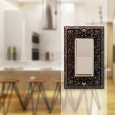 AMERELLE 65RDB Filigree Wallplate, 1 Rocker, Cast Metal, Aged Bronze, 1-Pack, Double Toggle