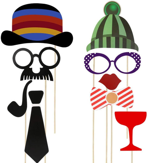 Kissral Photo Booth Props, 89 Pieces Funny Selfie Props with Sticks Costume Dress Up Accessories Photo Posing Props for Southwestern Party, Carnival Party, Wedding, Birthday Party