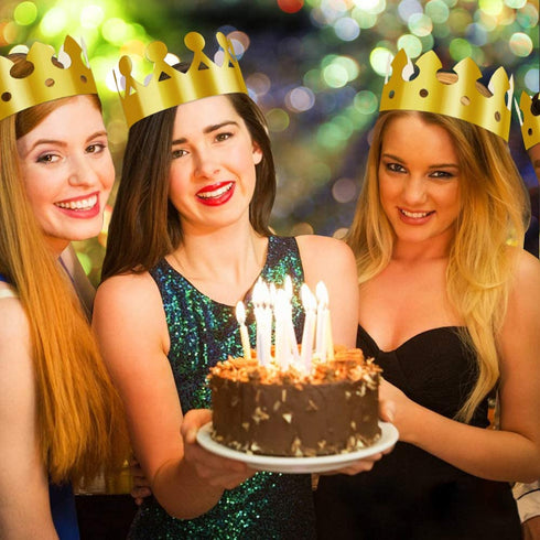 28 Pack Gold Paper Crown Gold Foil Party Crown Hat Cap for Birthday Celebration Baby Shower Photo Props ( 2 Styles )