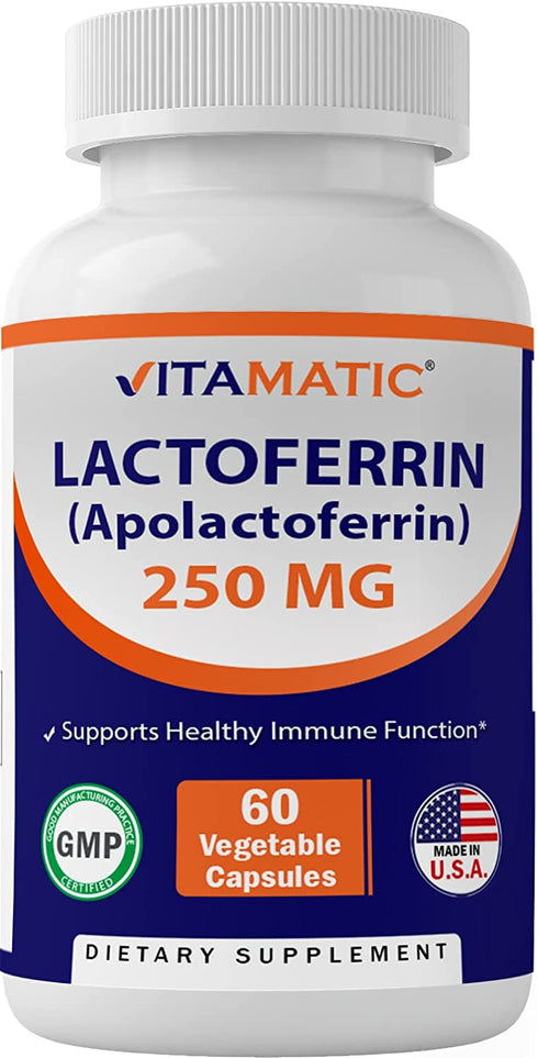 Vitamatic Lactoferrin 250mg (Apolactoferrin), 60 Vegetable Capsules - Promotes Healthy Immune Function*