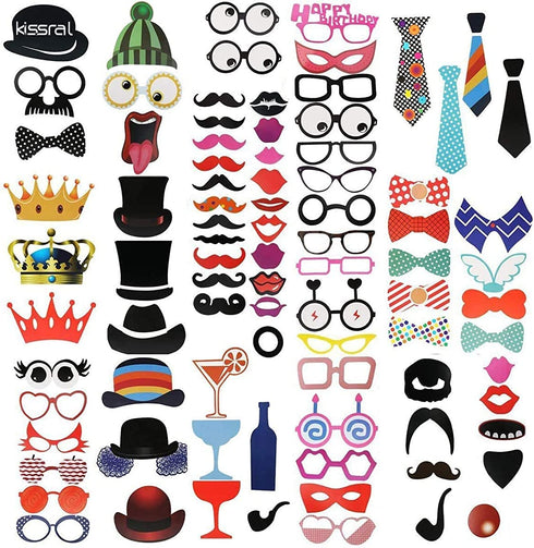 Kissral Photo Booth Props, 89 Pieces Funny Selfie Props with Sticks Costume Dress Up Accessories Photo Posing Props for Southwestern Party, Carnival Party, Wedding, Birthday Party