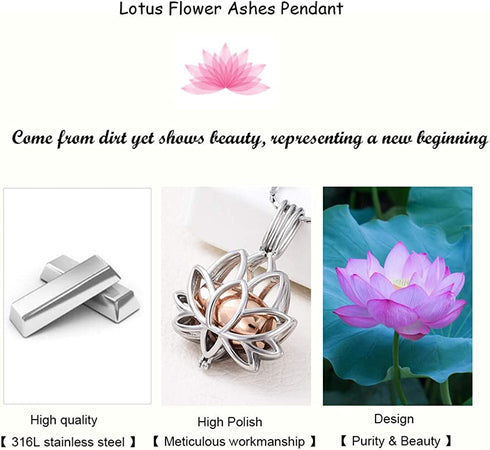 Imrsanl Cremation Jewelry for Ashes - Lotus Flower Ashes Pendant Necklace with Mini Keepsake Urn Memorial Ash Jewelry