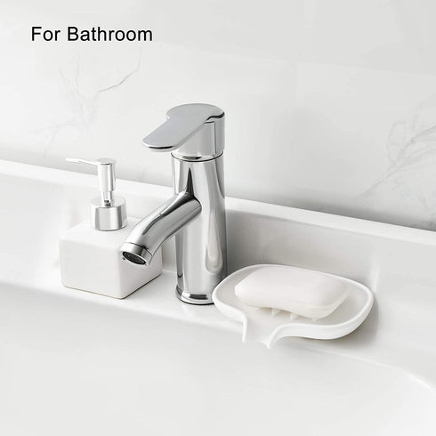 SUBEKYU Silicone Soap Dish for Bathroom,Bar Soap Holder for Shower with Draining Tray, Waterfall Soap Tray for Kitchen Sink, Set of 2 (2 White)