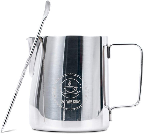 Milk Frothing Pitcher 12oz,Espresso Steaming Pitcher 12oz,Espresso Machine Accessories,Milk Frother cup 12oz,Milk Coffee Cappuccino Latte Art ,Stainless Steel Jug