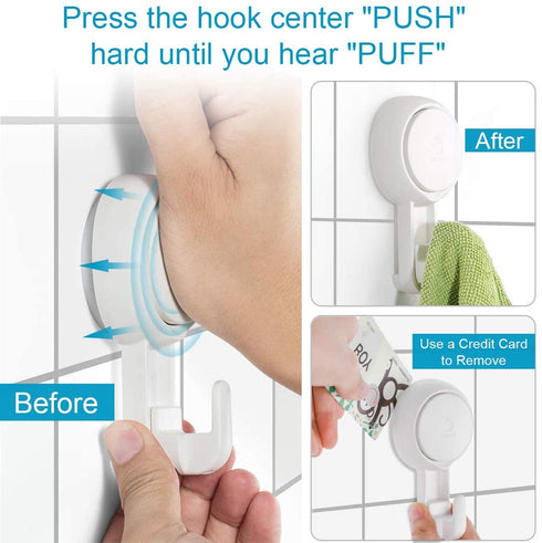 LUXEAR Suction Hooks Powerful Vacuum Suction Cup Hooks- Heavy Duty Shower Hooks Waterproof Suction Hanger for Bathroom Kitchen Towel, Robe, Loofah Removable and Reusable Hooks for Bags Coat (2 Pack)
