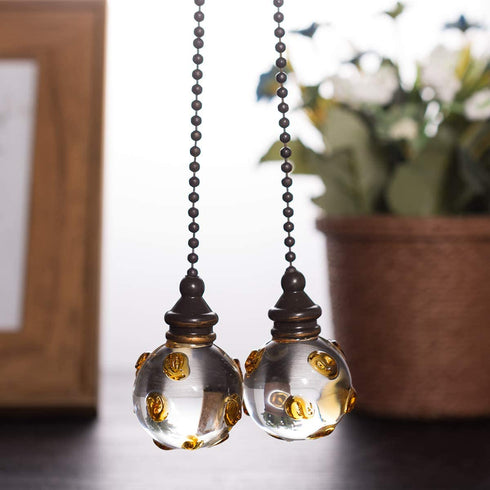 Crystal Ceiling Fan Pull Chains Hanging Amber Point Pendants Prism Pack Of 2