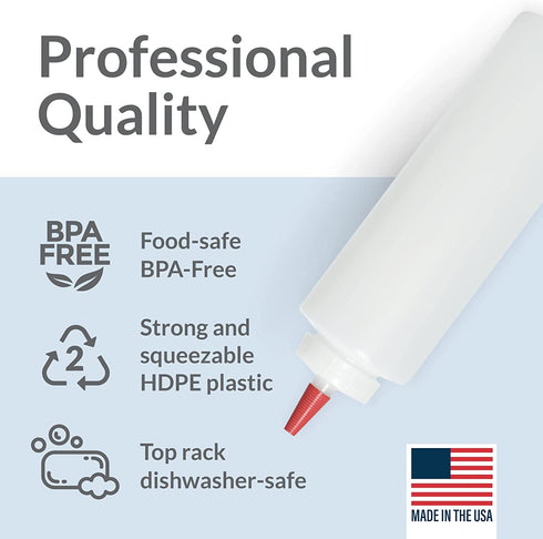 Pinnacle Mercantile Plastic Squeeze Condiment Bottles with Red Tip Cap 16-Ounce Set of 6 Wide Mouth